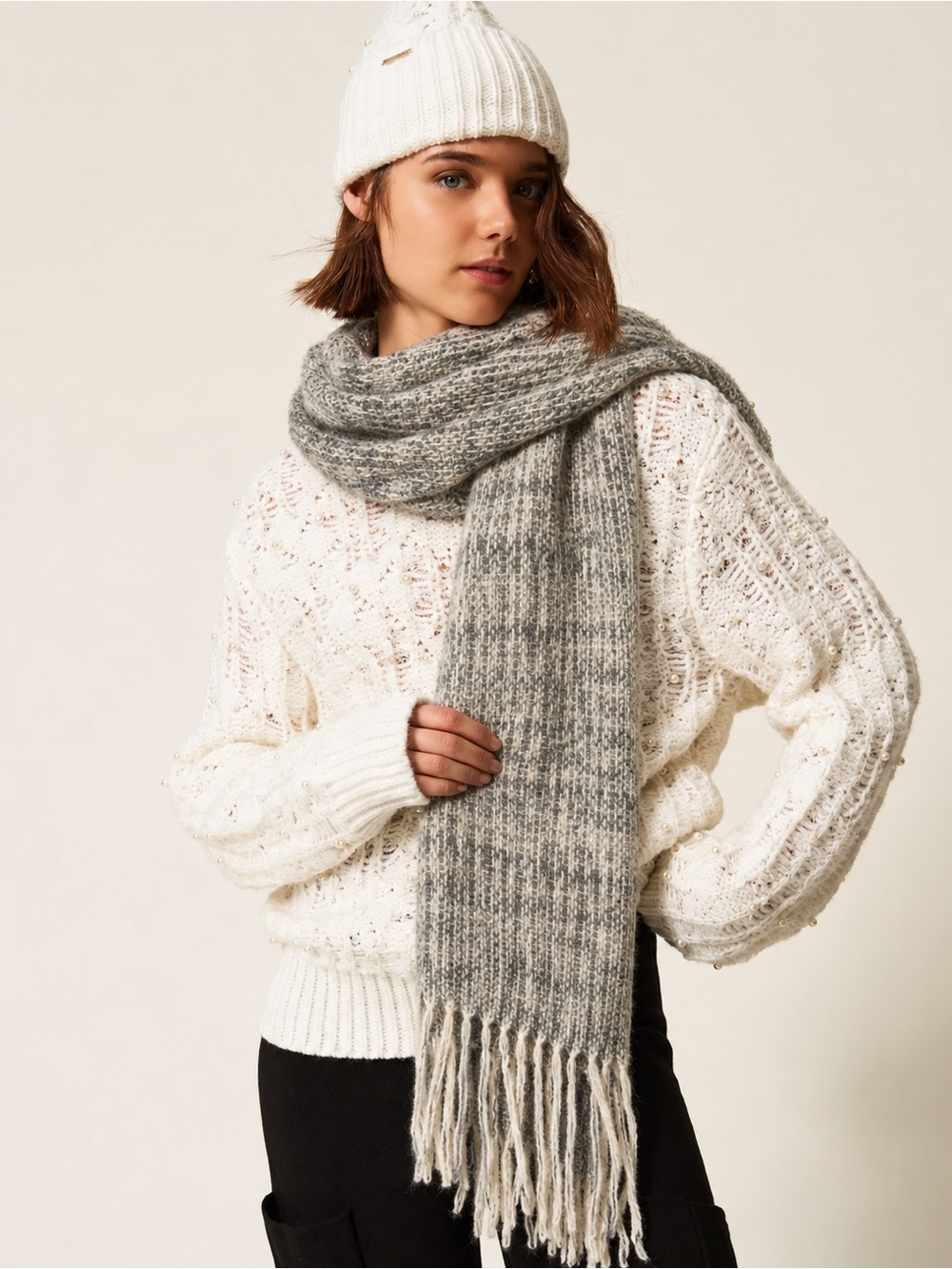 Flat Weave Mohair & Wool Fringed Stole
Handmade Boho Monochrome